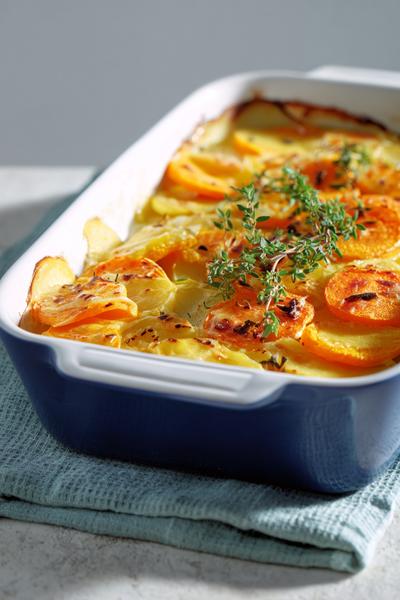 15. Hollandse ovenschotel recept met pompoen, aardappel en saliekorst