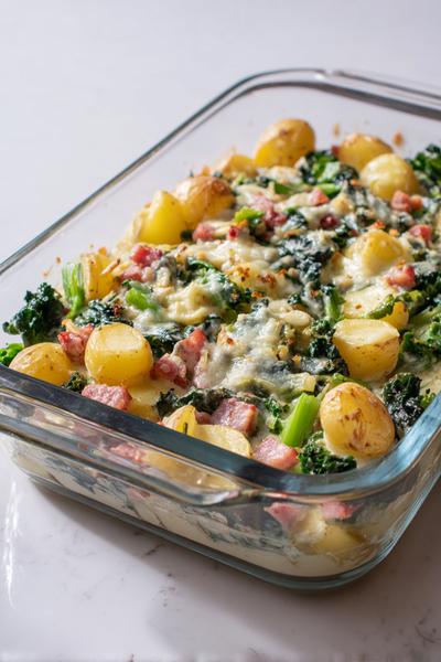 4. Hollandse ovenschotel recept met boerenkool, spekjes en aardappelroosjes