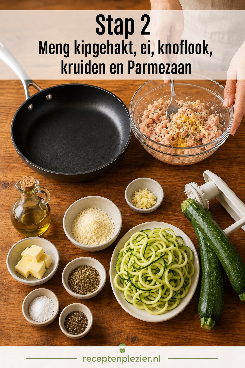 Kipgehakt mengen met ei, knoflook, kruiden en Parmezaanse kaas voor de balletjes