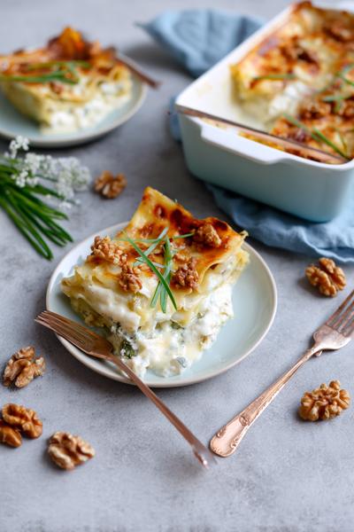 20. Lasagne recept met gorgonzola, peer en walnootkruim