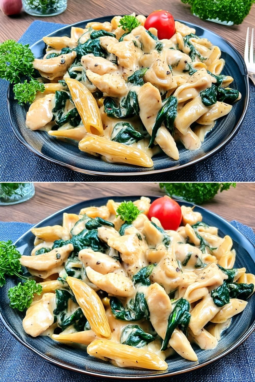 Penne met spinazie en kip