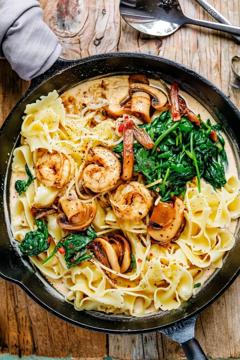 Tagliatelle met garnalen en spinazie