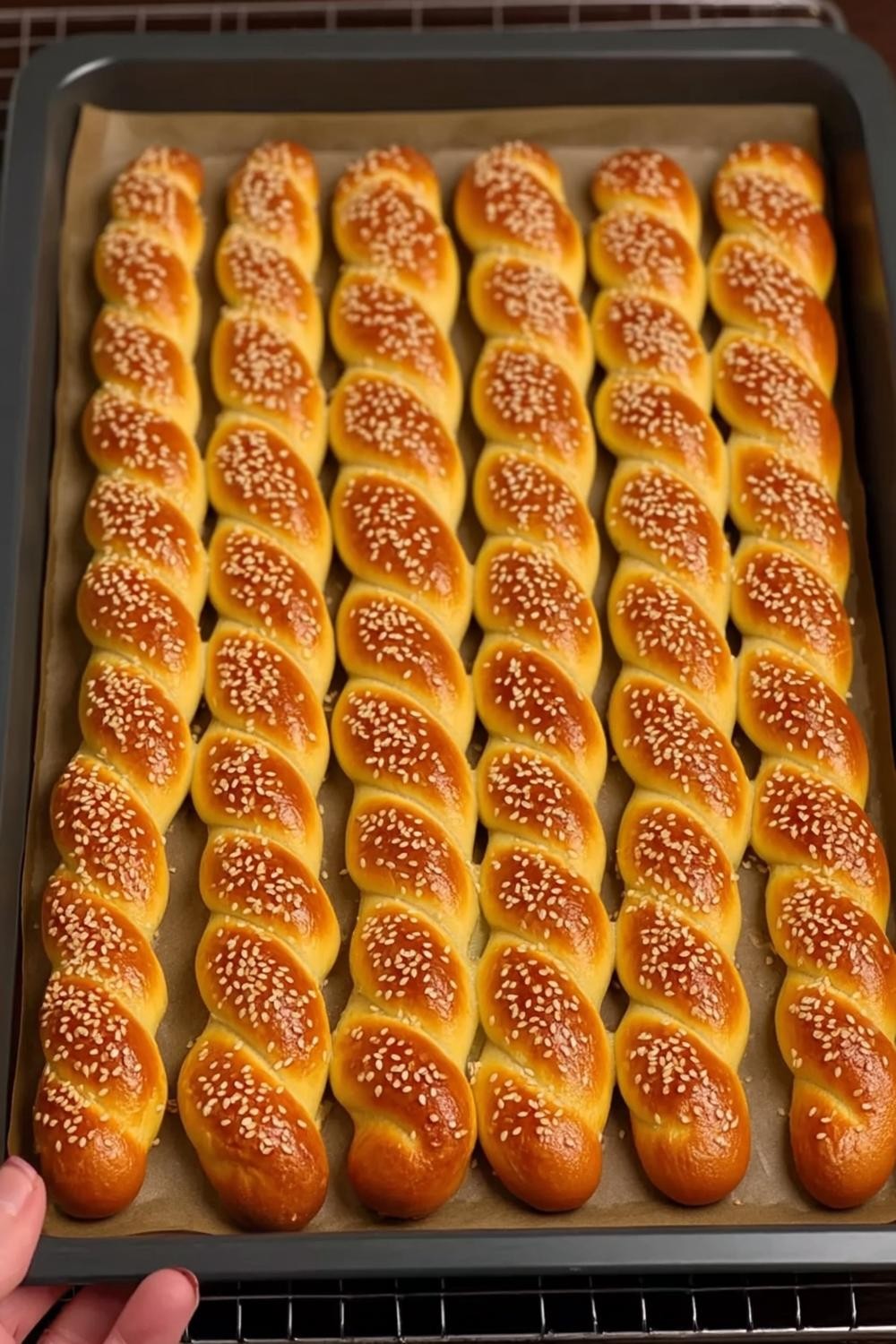 Gevlochten broodjes met sesam