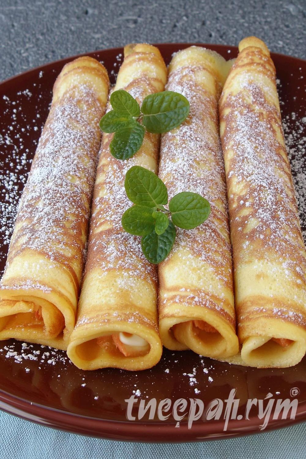 Elegante pannenkoekrolletjes met poedersuiker