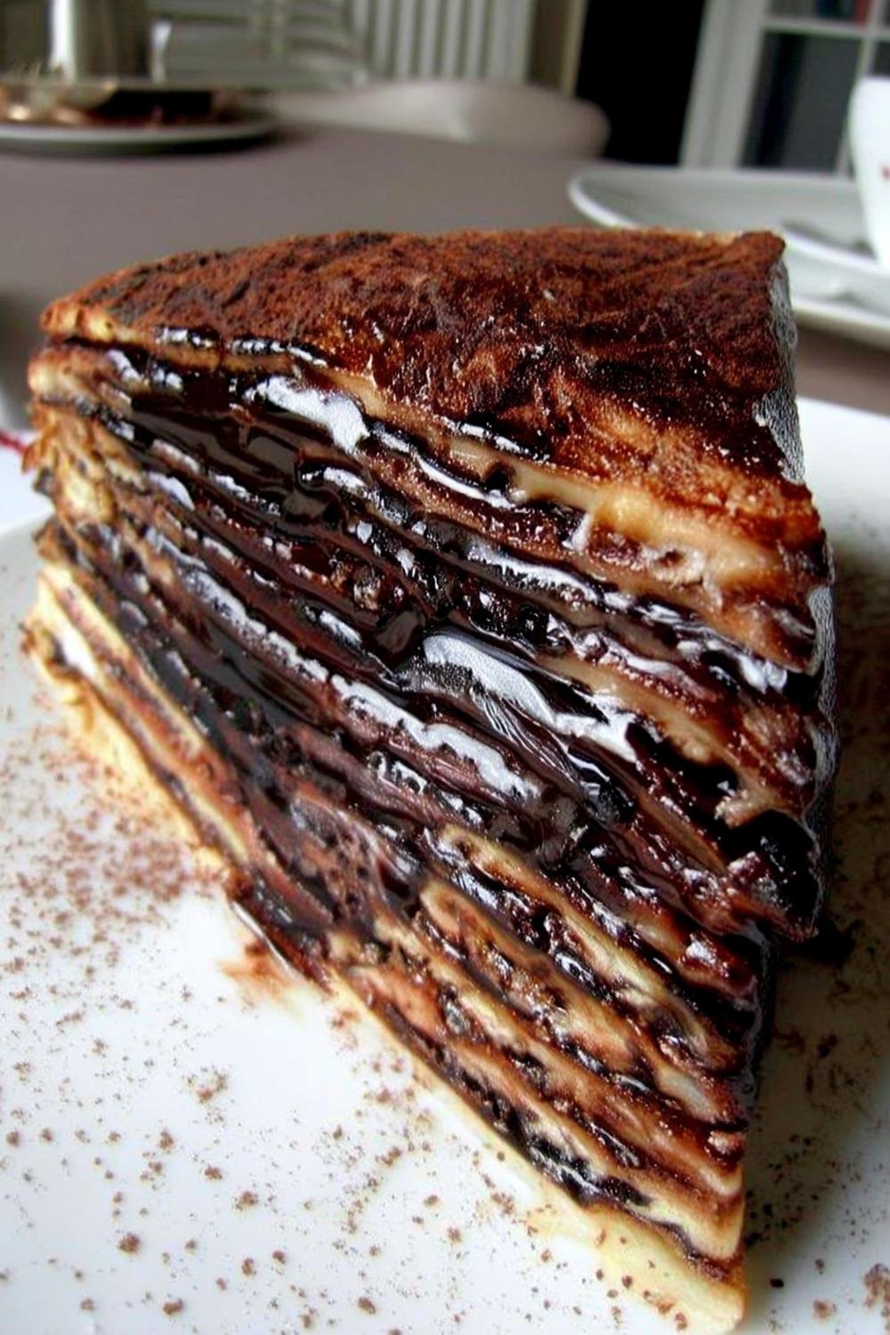 Gelaagde chocolade pannenkoektaart