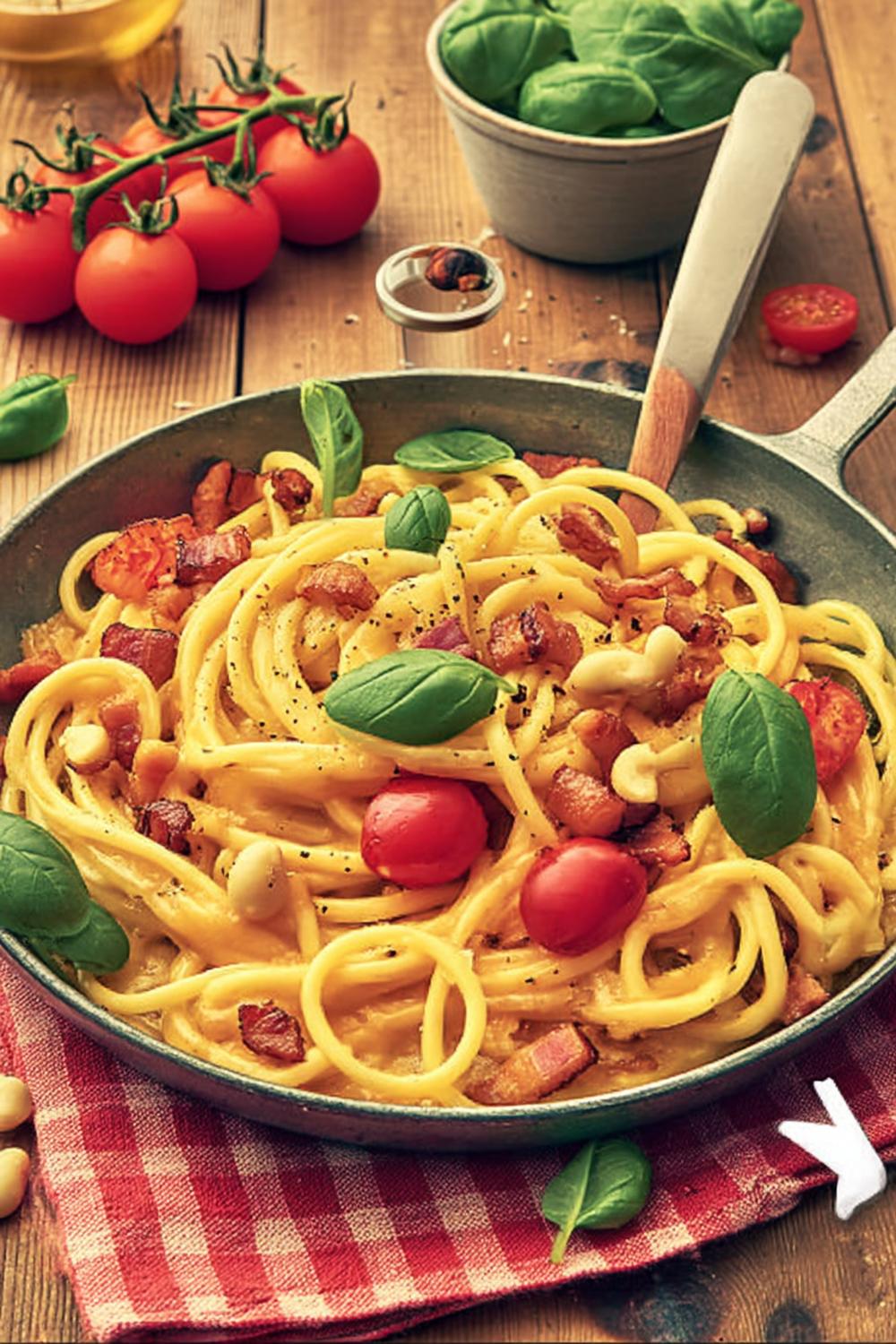 Spaghetti carbonara met spek