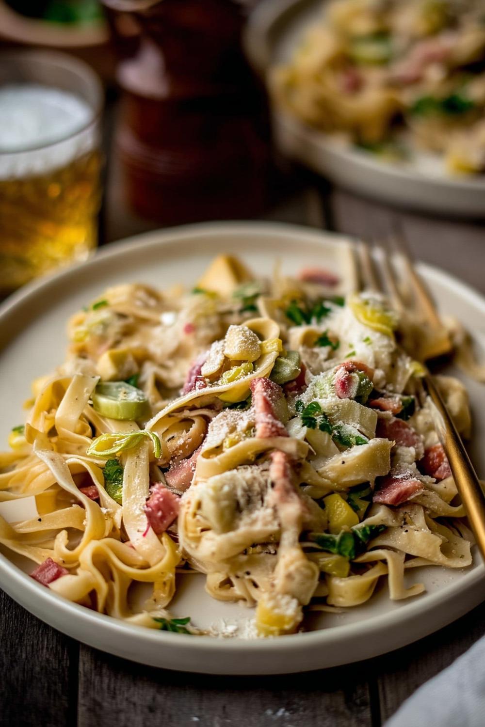 Spaghetti met kip en brood