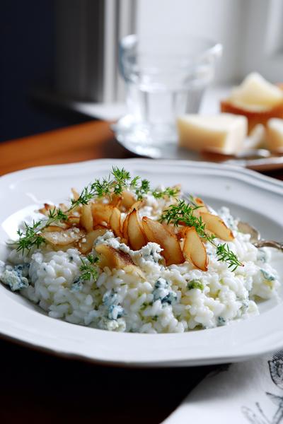 16. Risotto recept met gorgonzola: blauwe aders en geroosterde peer