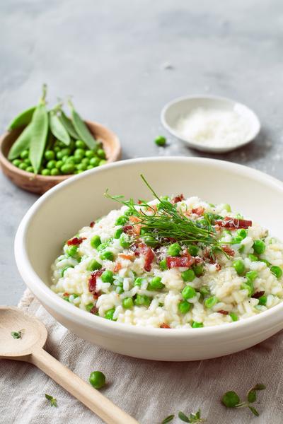 23. Risotto recept met erwtenscheuten: frisse topping en citroenzout