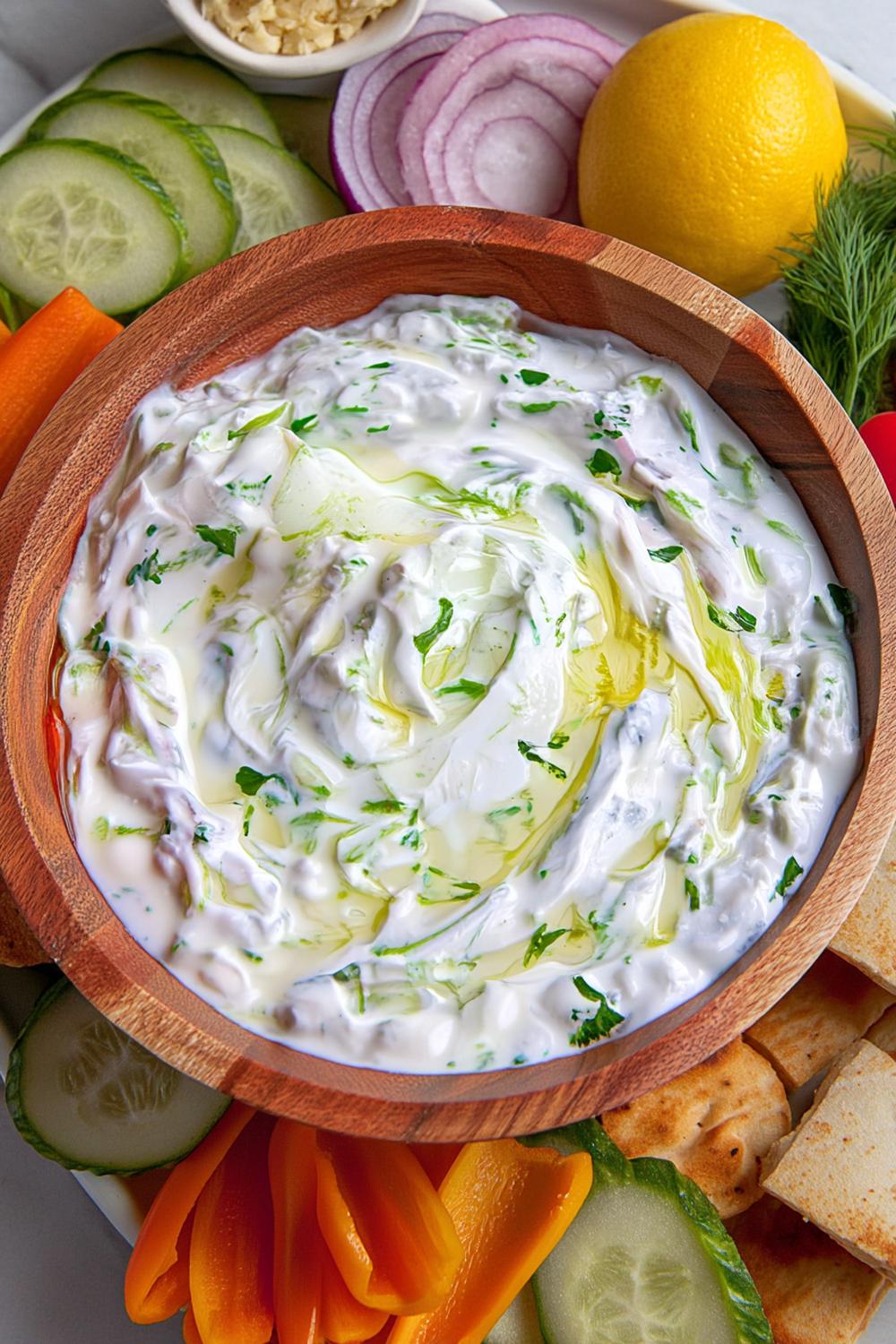 Regenboog groenten met tzatziki