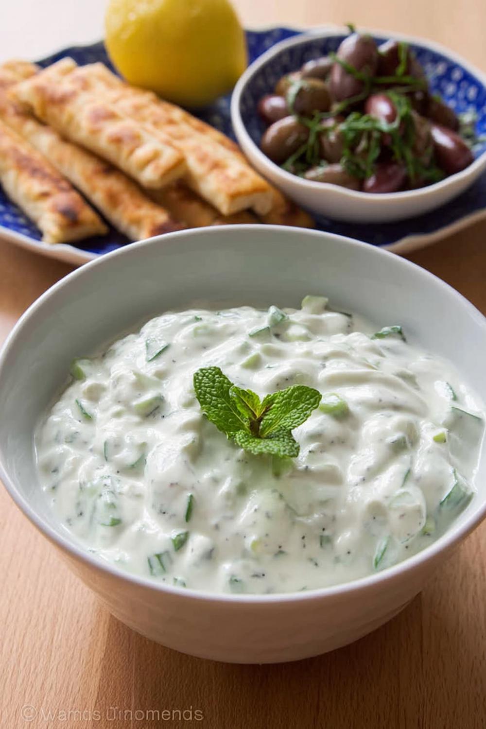 Tzatziki met olijven en munt