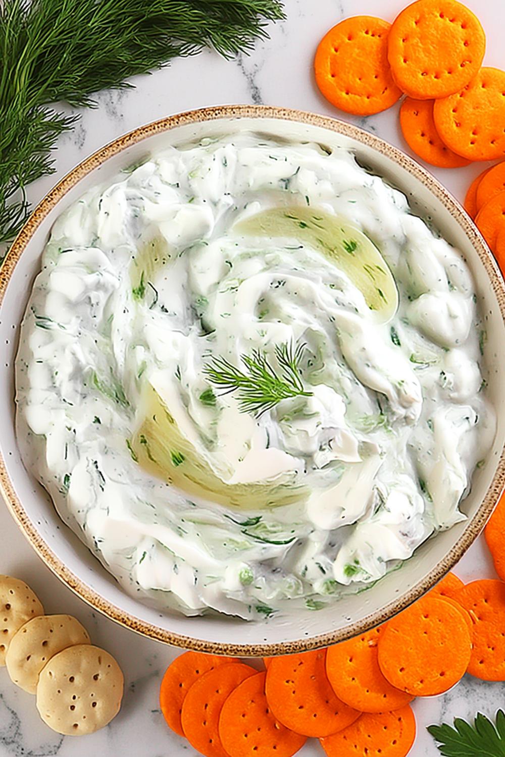 Tzatziki met oranje crackers