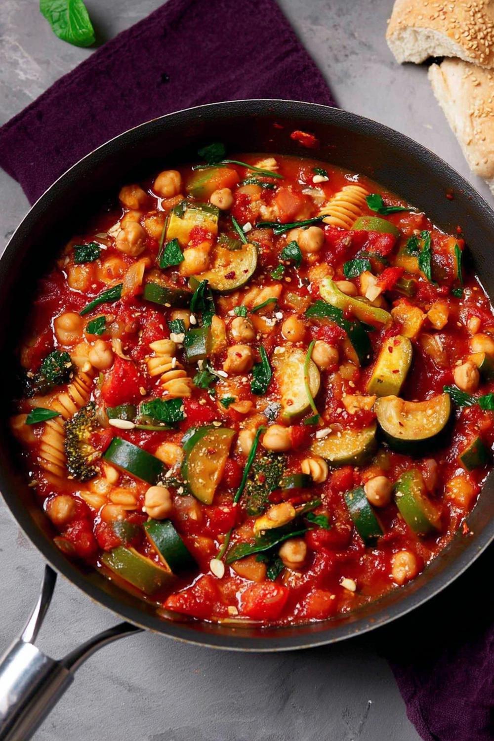 Kleurrijke groenteschotel met kikkererwten