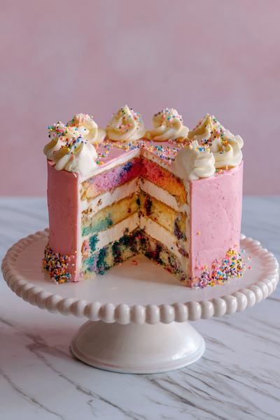 25. Verjaardagstaart vrouwen ideeën met regenboog binnenkant en neutrale buitenlaag